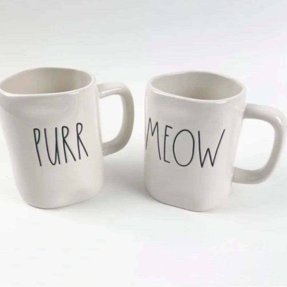 Rae Dunn "Purr" "Meow" Coffee Mugs Set